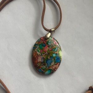Multicolor sea sediment Jasper Stone Pendant Necklace